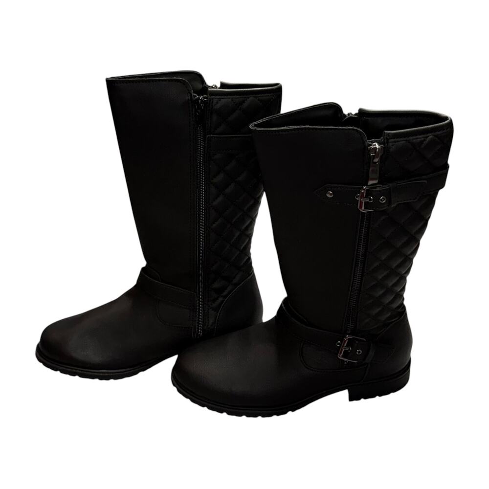 Tommy Hilfiger Hailey Black Quilted Knee High Moto Boot Size 5 - Picture 2 of 7